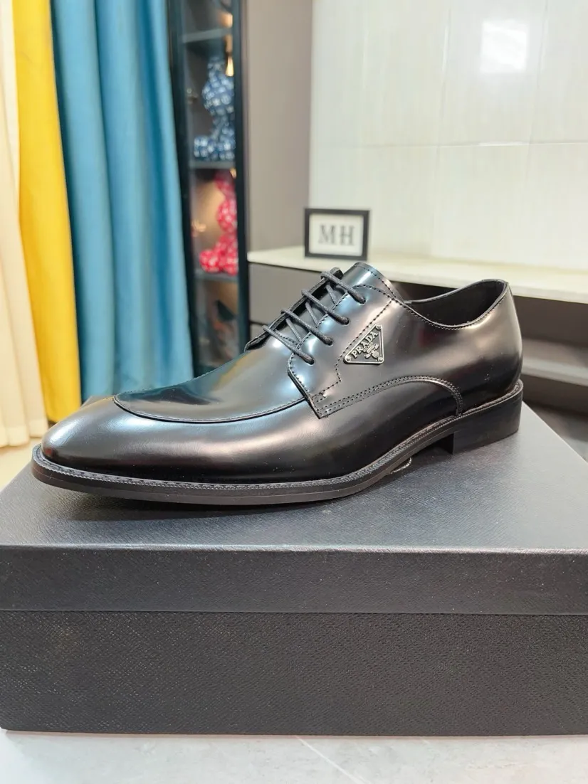 Men's shoes 💰560🌹🌹[Prada leather shoes] Top purchasing agency Original imported Italian custom-made cowhide leather surface, ➕Fully imported water-dyed breathable cowhide lining, original factory special molded sole, super comfortable, size: 38-44